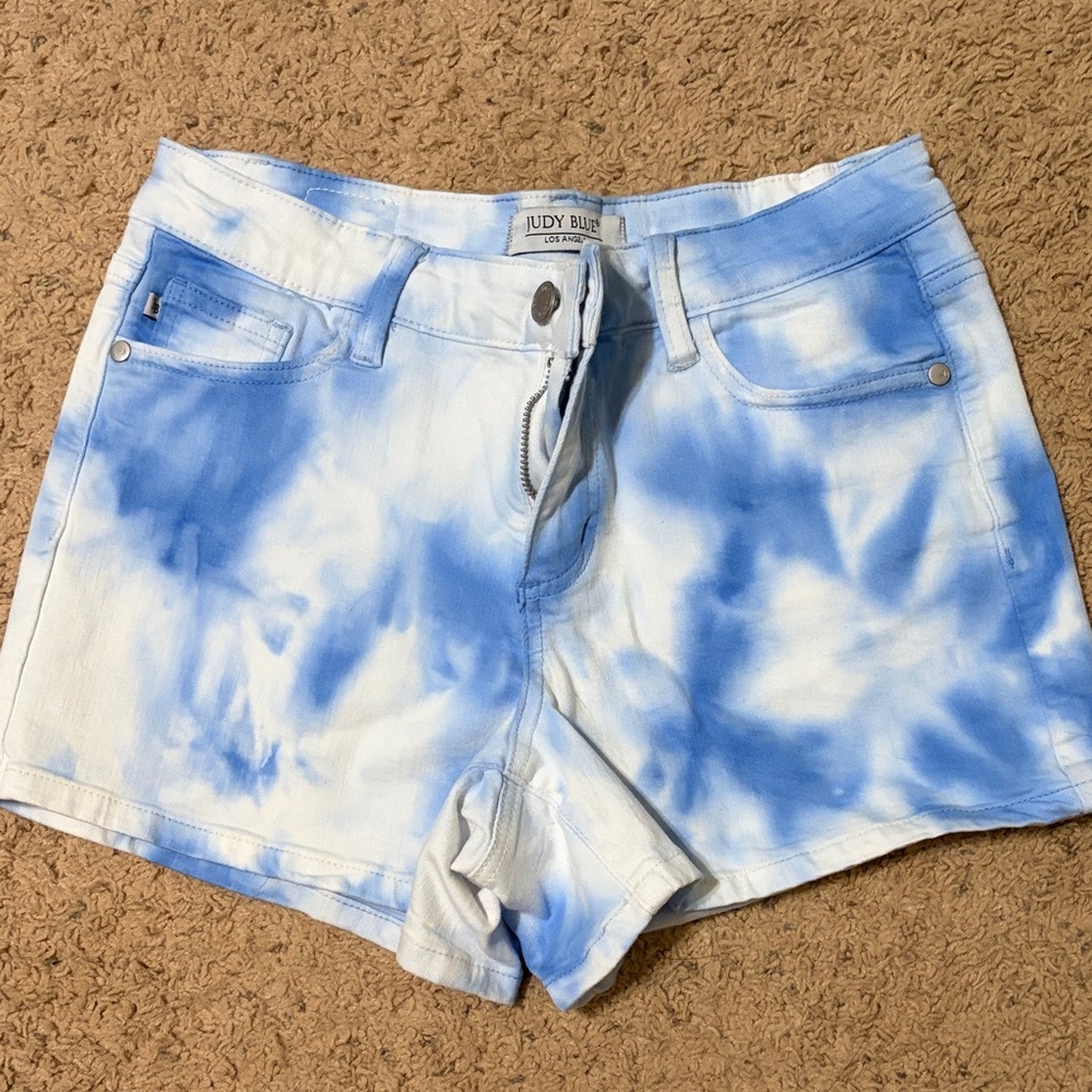 Judy Blue Sky-Blue Tie-Dye Denim Shorts